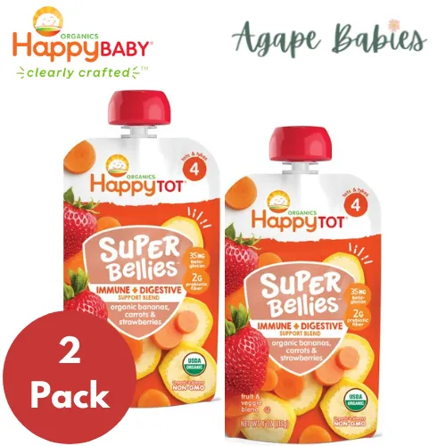 [2-Pack] Happy Baby Happy Family Happy Tot Super Bellies- Bananas, Carrots & Strawberries, 113g (For 2yr up) Exp: 12/25