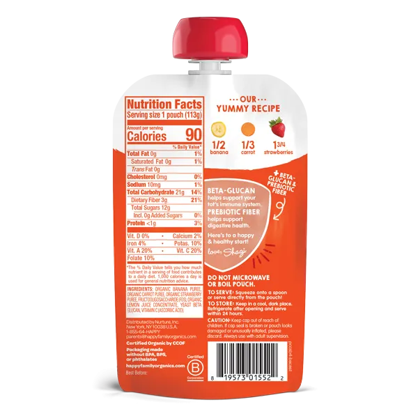[2-Pack] Happy Baby Happy Family Happy Tot Super Bellies- Bananas, Carrots & Strawberries, 113g (For 2yr up) Exp: 12/25
