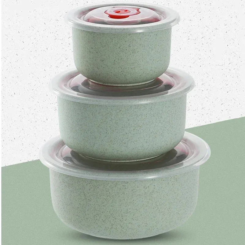 3 Piece Wheat Straw Fresh Keeping Bowl Set With Lid Microwaveable & Bpa Free