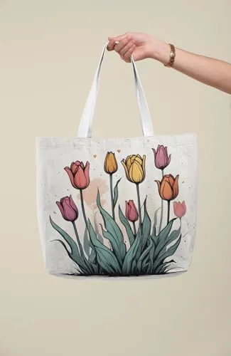 Art to Doors | Tulip Garden | Tote Bags | Shopping Bag For Grocery | Aesthetic Carry Bag | Tote Bag for Shopping, Travel, office & beach bags for women