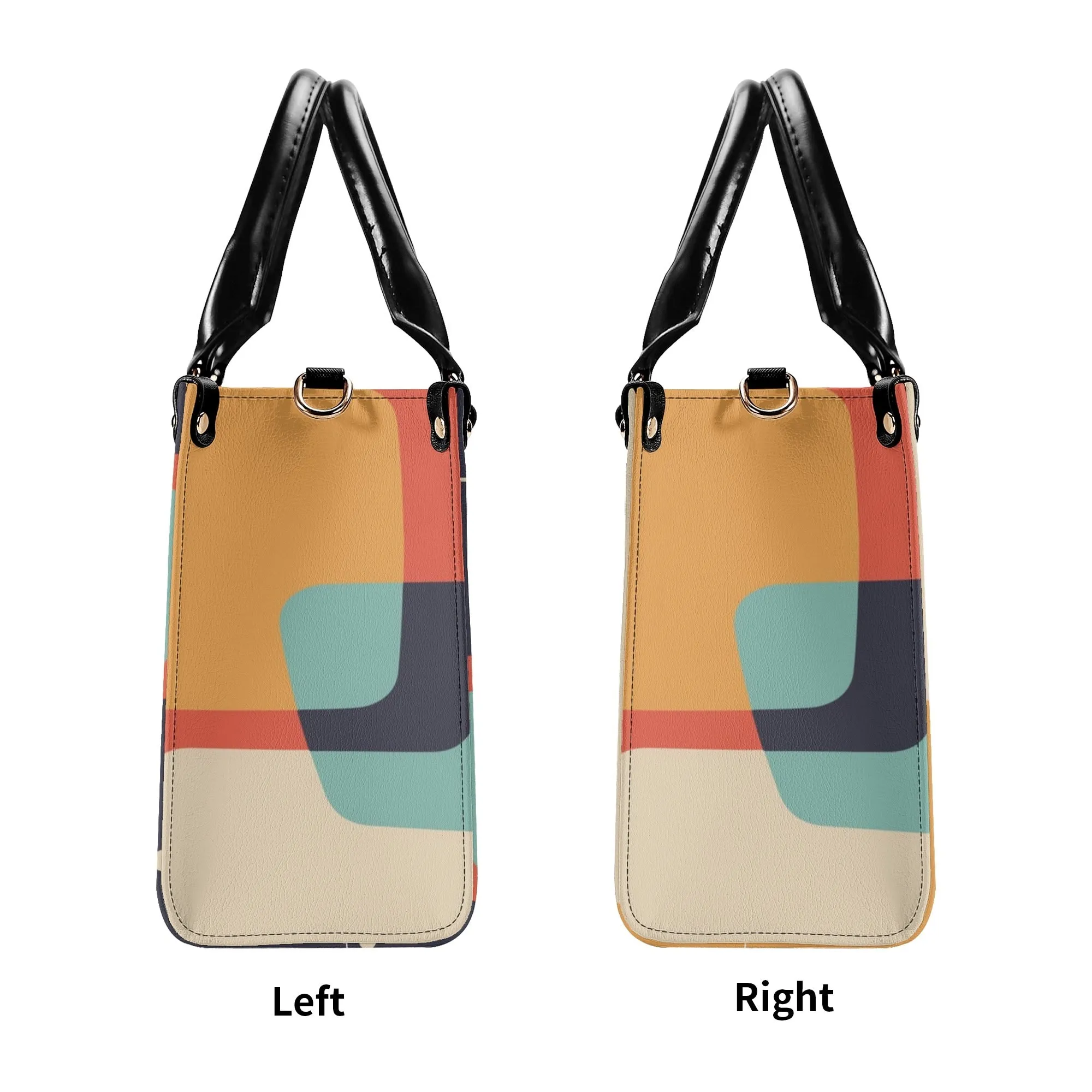 Atomic Age Mid Century Modern Handbag, Retro 50s Geometric Purse, MCM Cream Teal Mustard Orange Tote Bag