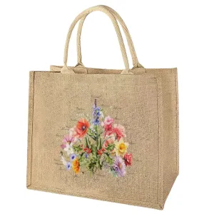 Custom Birth Month Flower Bouquet Jute Tote Bag