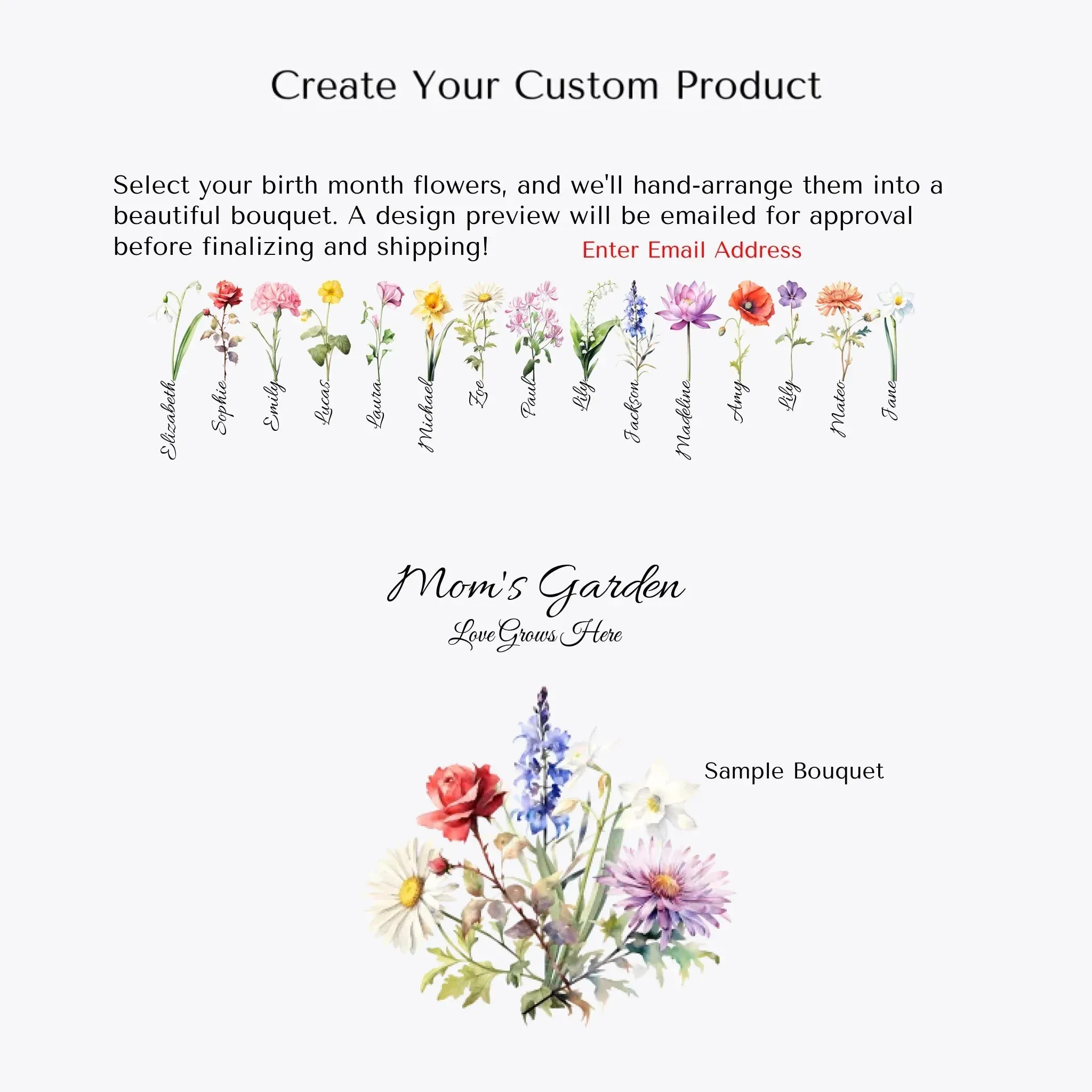 Custom Birth Month Flower Bouquet Jute Tote Bag