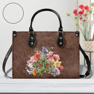 Custom Birth Month Flower Bouquet Twill Faux Leather Handbag