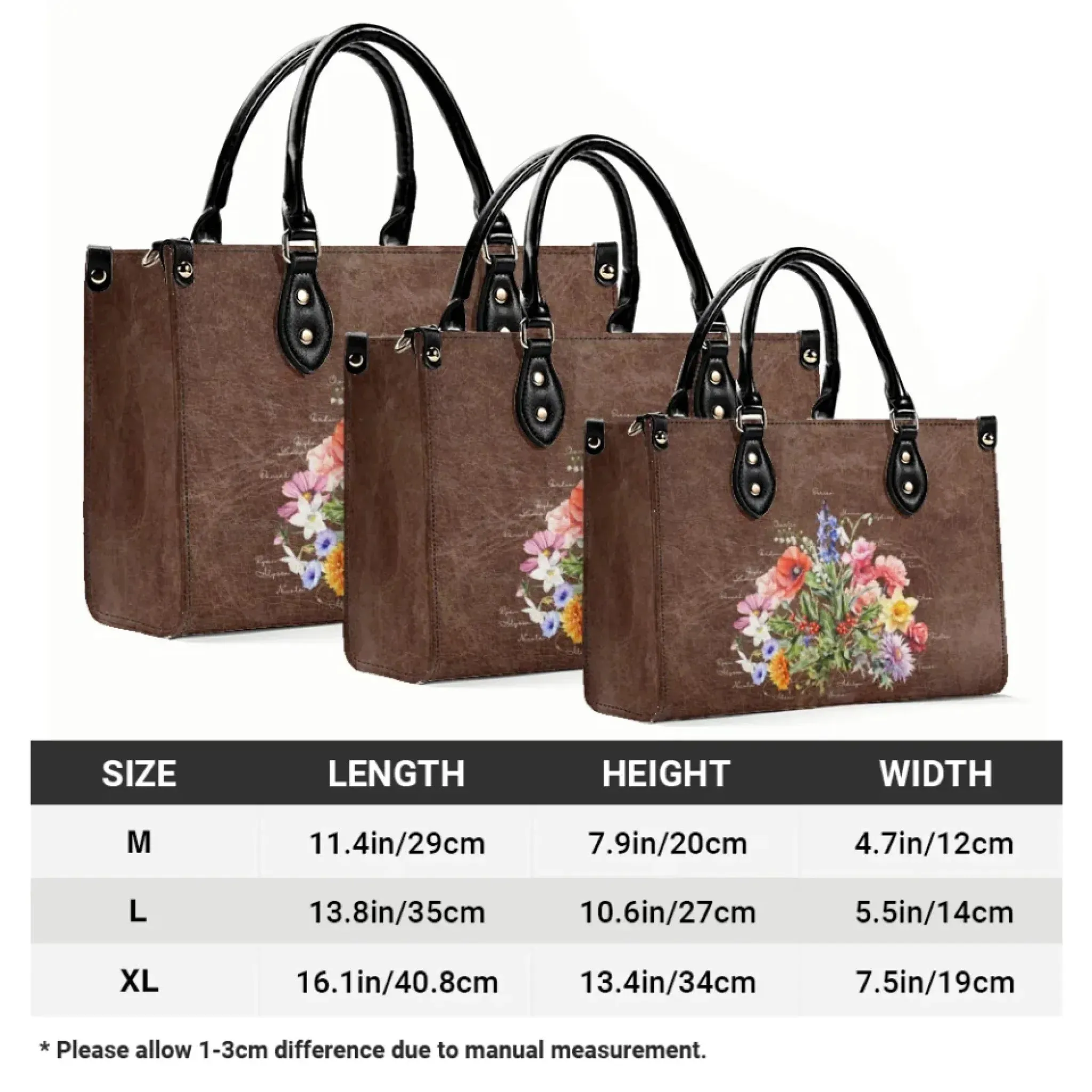 Custom Birth Month Flower Bouquet Twill Faux Leather Handbag