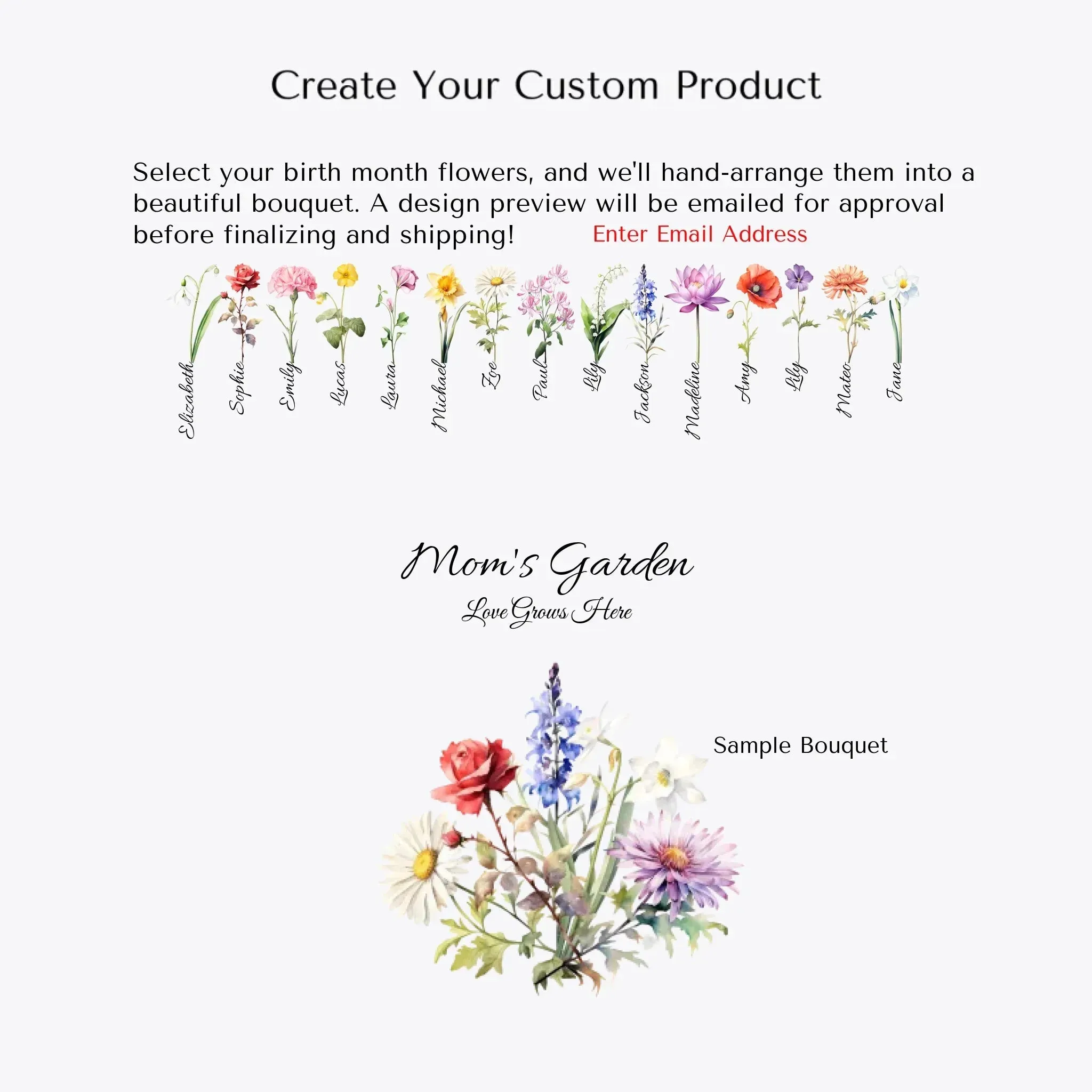 Custom Birth Month Flower Bouquet Twill Faux Leather Handbag