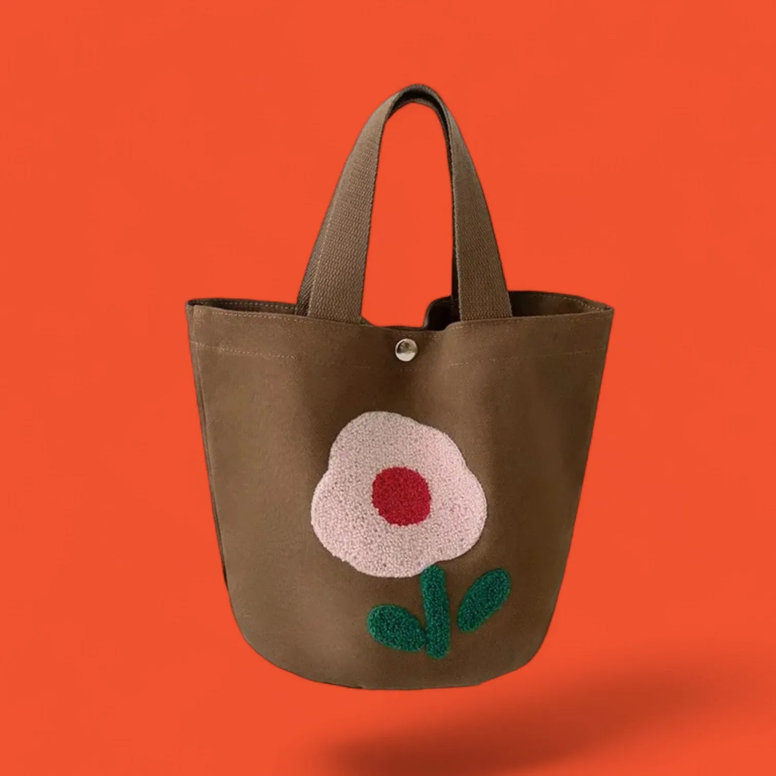 Floral Fancy Embroidered Canvas Bucket Tote - Colorful and Spacious