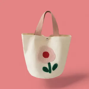 Floral Fancy Embroidered Canvas Bucket Tote - Colorful and Spacious