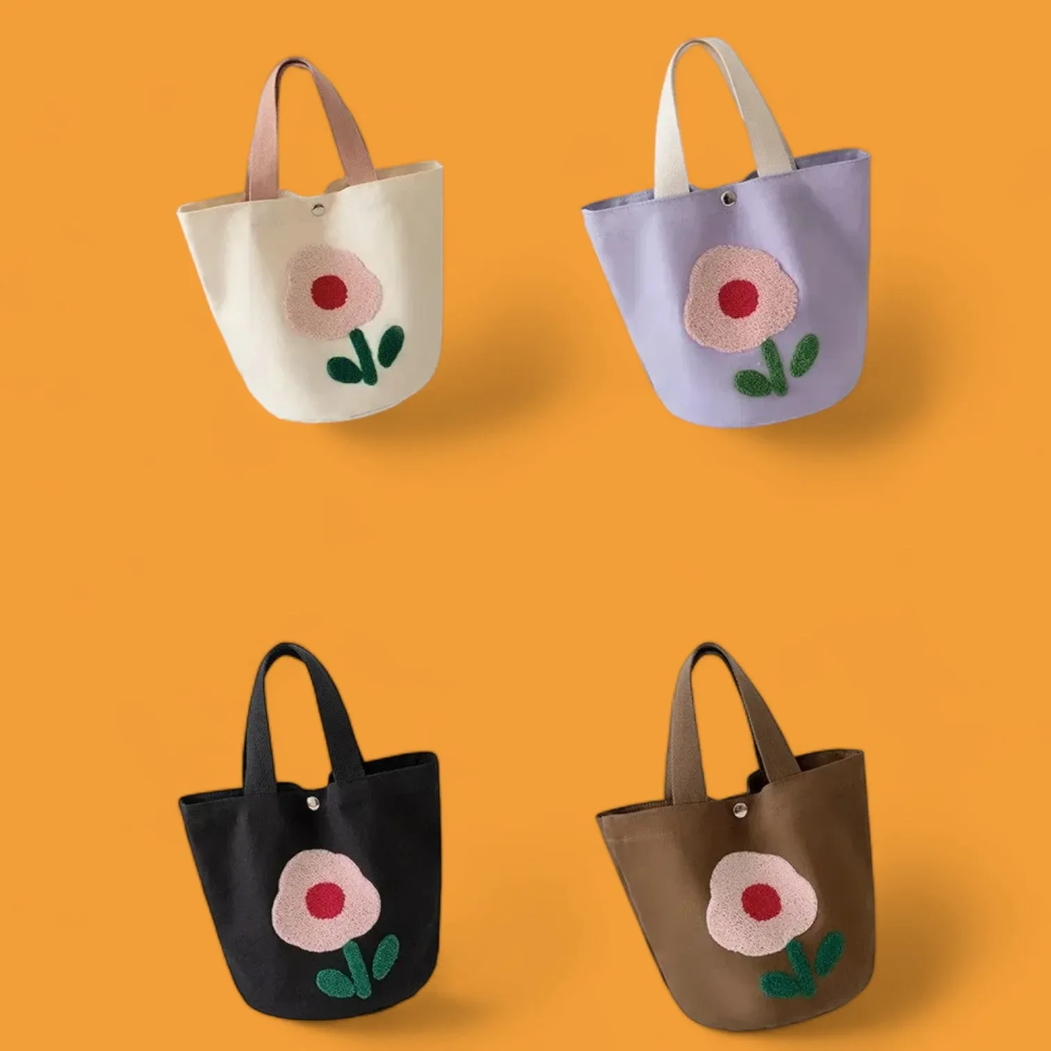 Floral Fancy Embroidered Canvas Bucket Tote - Colorful and Spacious