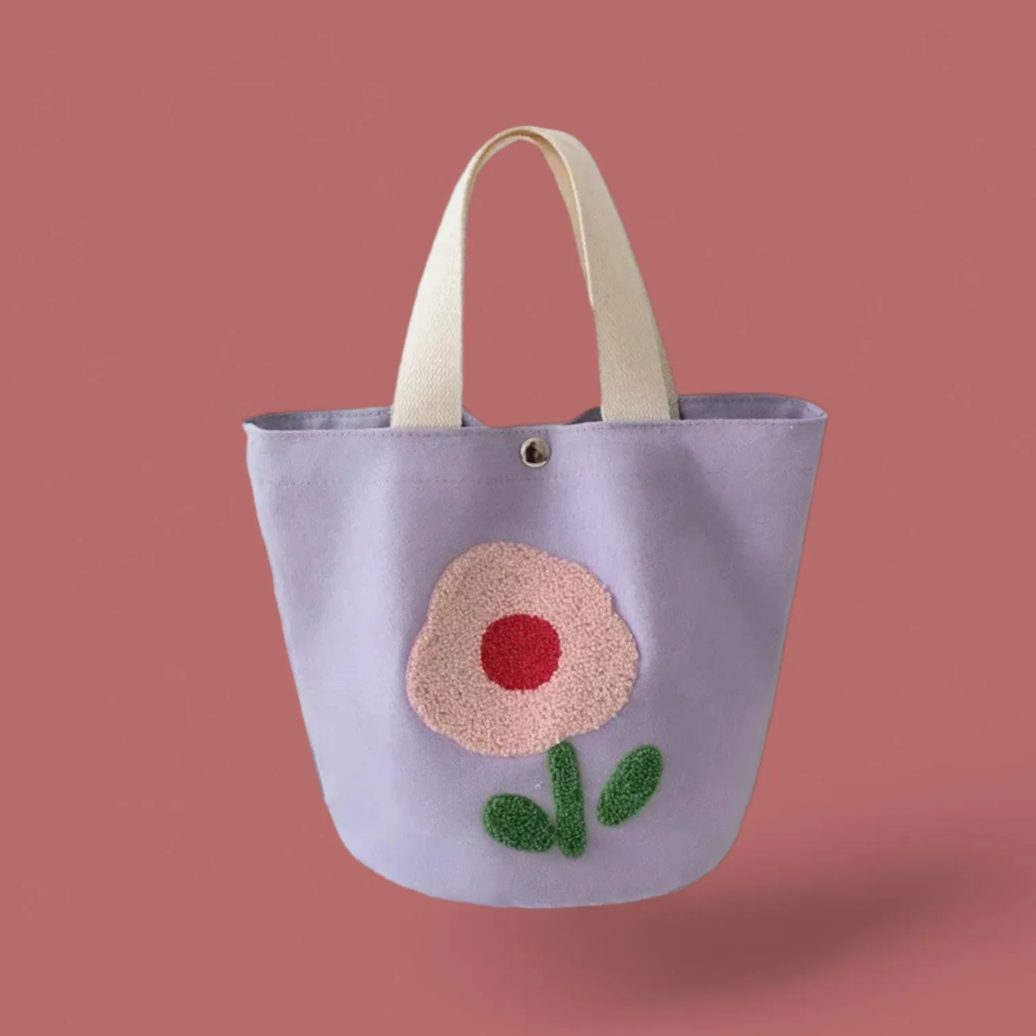 Floral Fancy Embroidered Canvas Bucket Tote - Colorful and Spacious