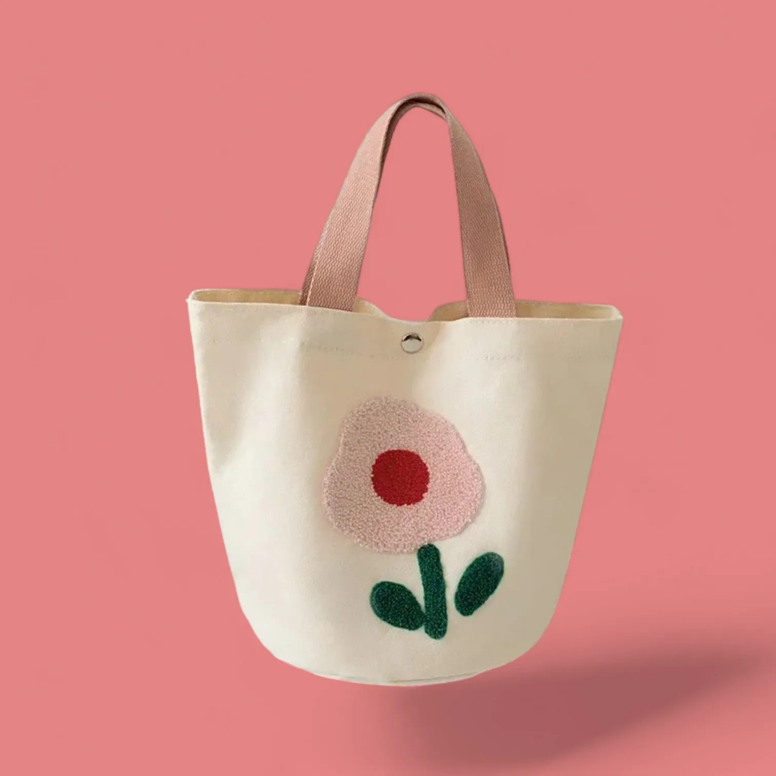 Floral Fancy Embroidered Canvas Bucket Tote - Colorful and Spacious