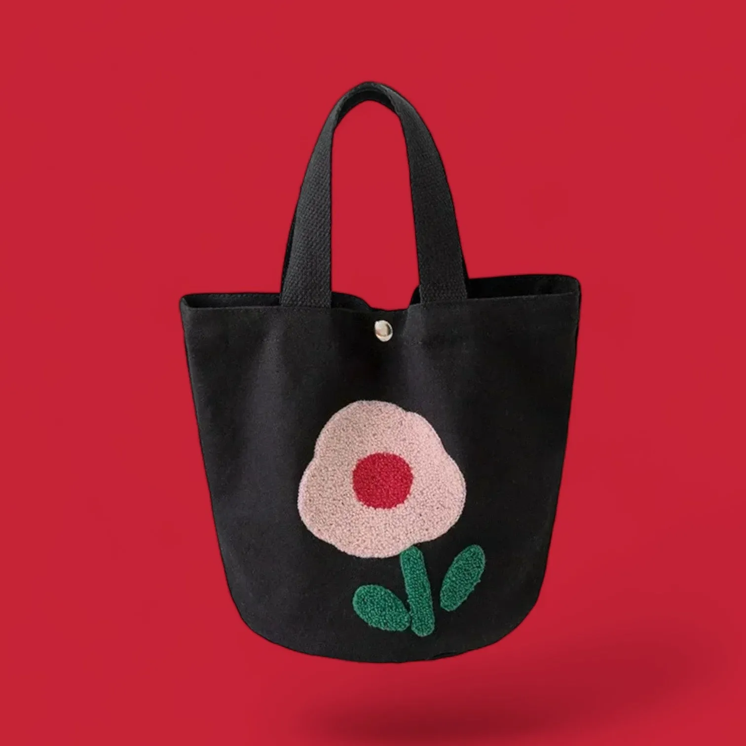 Floral Fancy Embroidered Canvas Bucket Tote - Colorful and Spacious