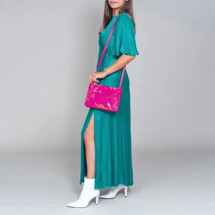 Pink Birds Zip Top Crossbody