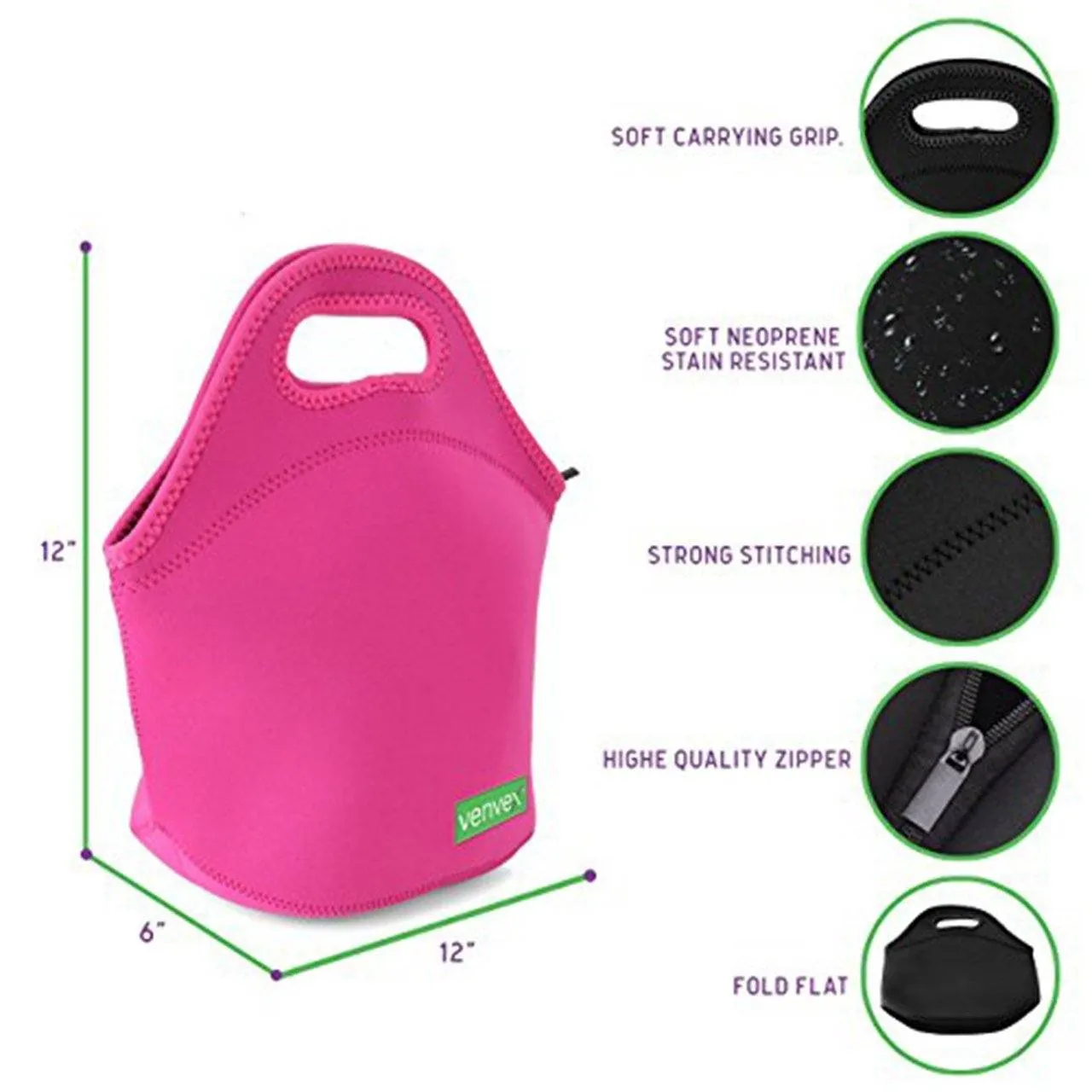 Venvex Insulated Neoprene Reusable Lunch Tote Bag