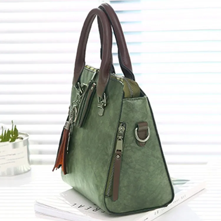 Vintage PU Leather Ladies HandBags Women Messenger Bags Totes Tassel Designer Crossbody Shoulder Bag Boston Hand Bags(Wine Red)