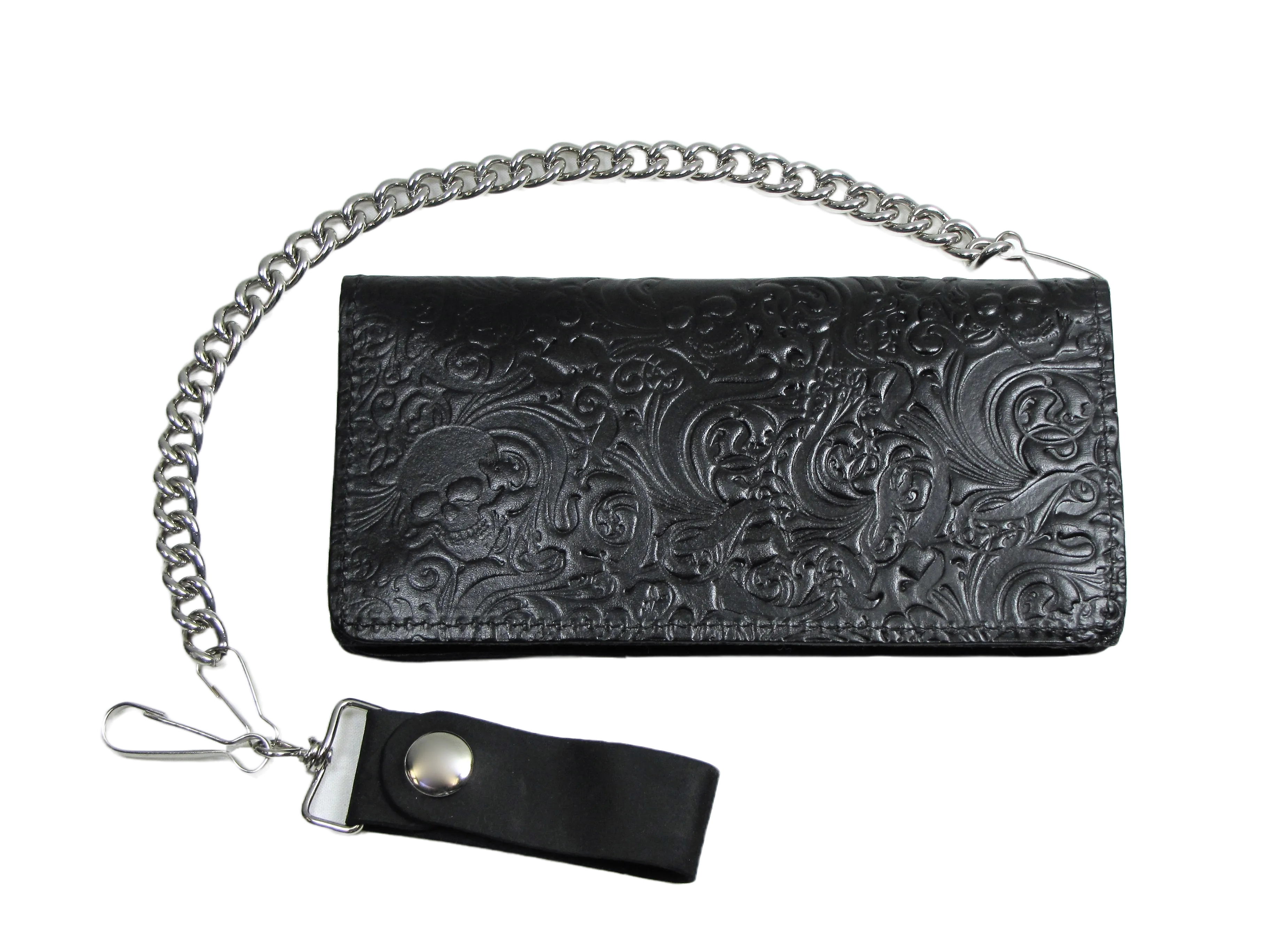 VT341-226 Long Bi-Fold Chain Wallet- Skulls
