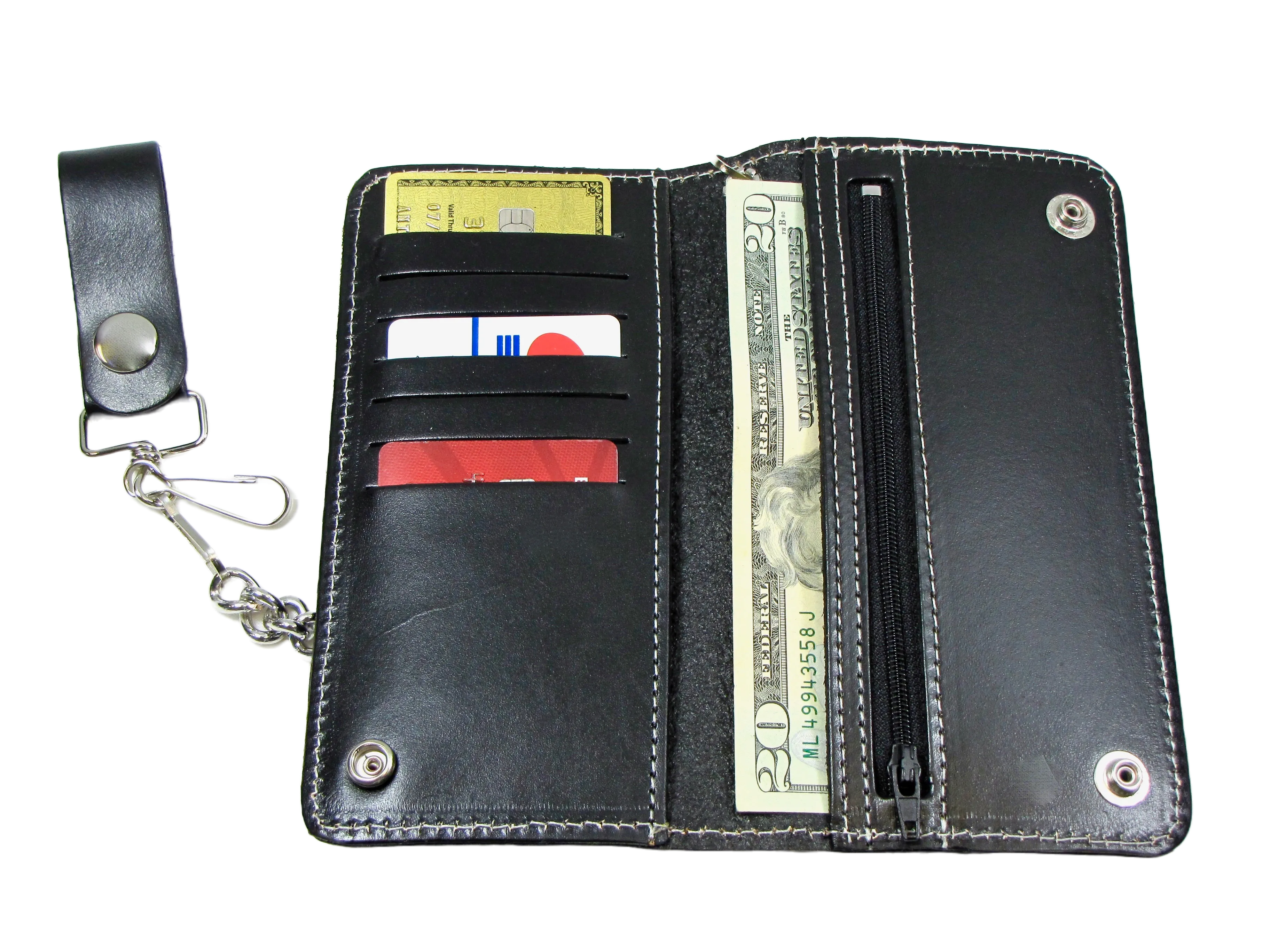 VT341-226 Long Bi-Fold Chain Wallet- Skulls